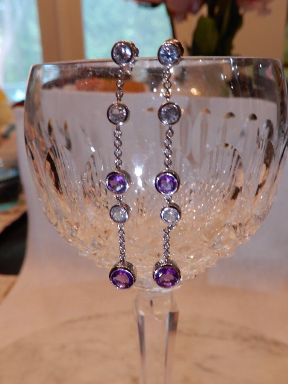 Vintage Amethyst Silver and Clear Crystal Dangle Earrings